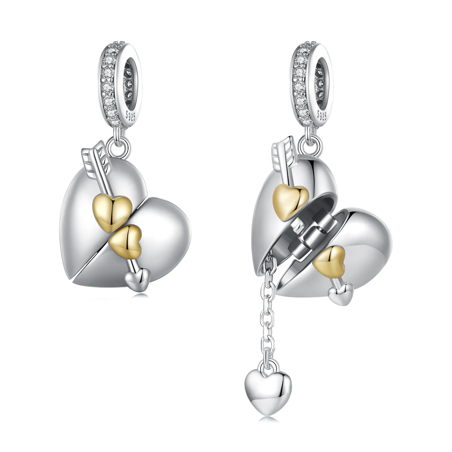 Pandora Style Heart-Shaped Openable Dangle - BSC804