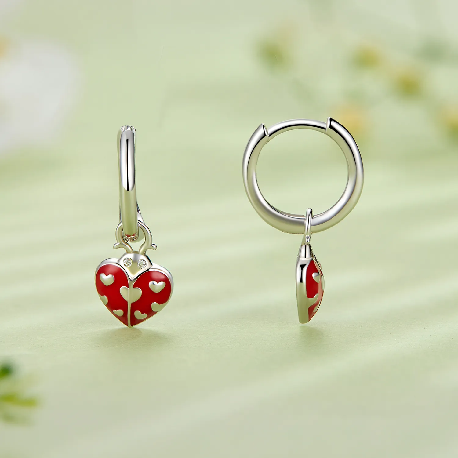 Pandora Style Ladybug Hoop Earrings - SCE1573