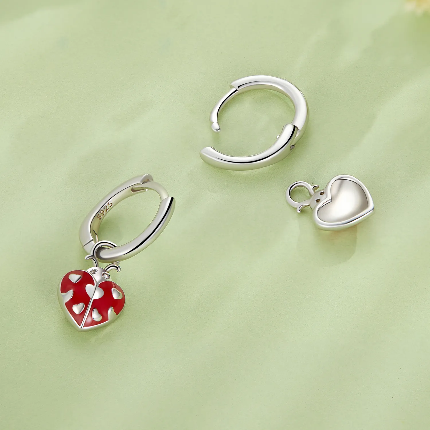 Pandora Style Ladybug Hoop Earrings - SCE1573