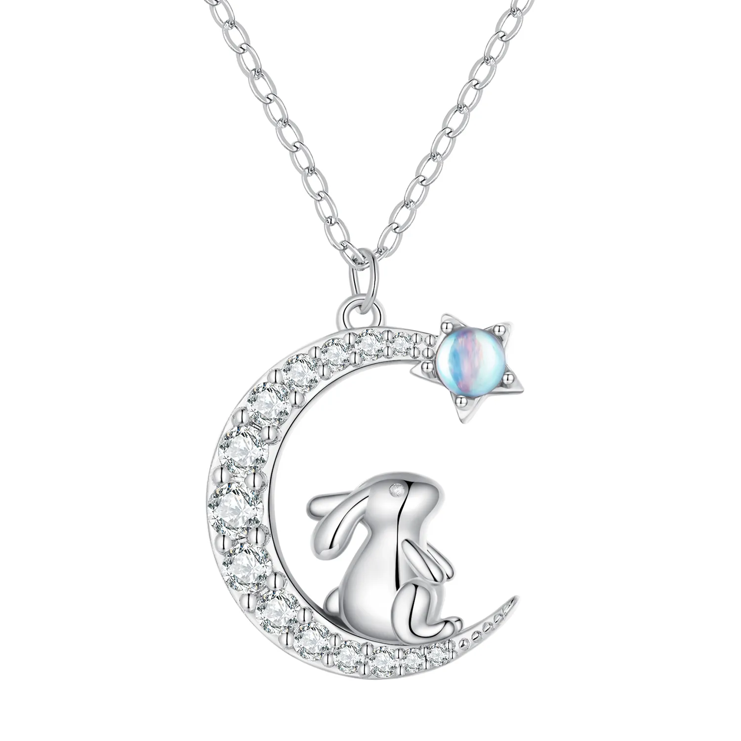 pandora style moon rabbit necklace bsn302