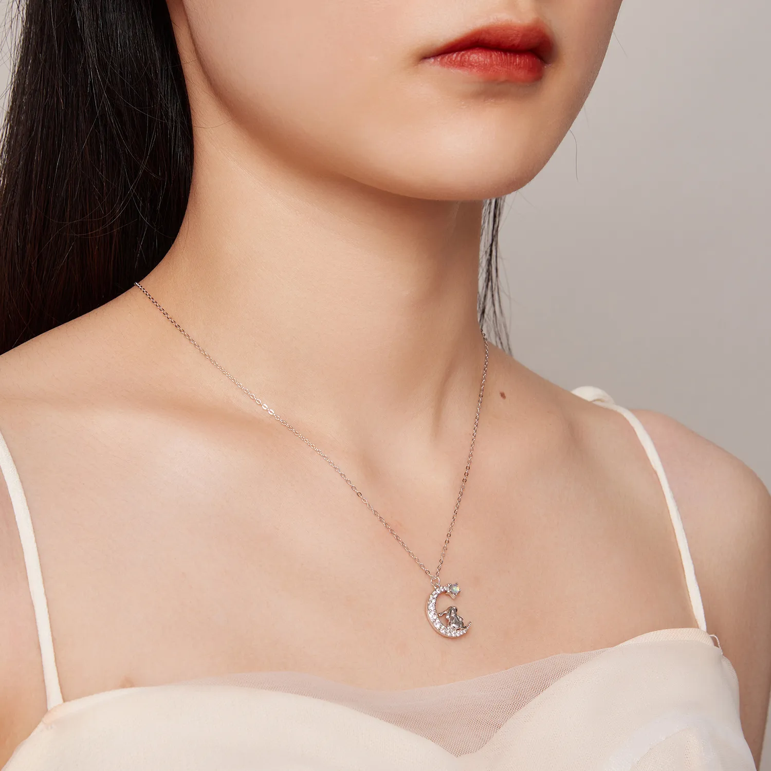 Pandora Style Moon Rabbit Necklace - BSN302