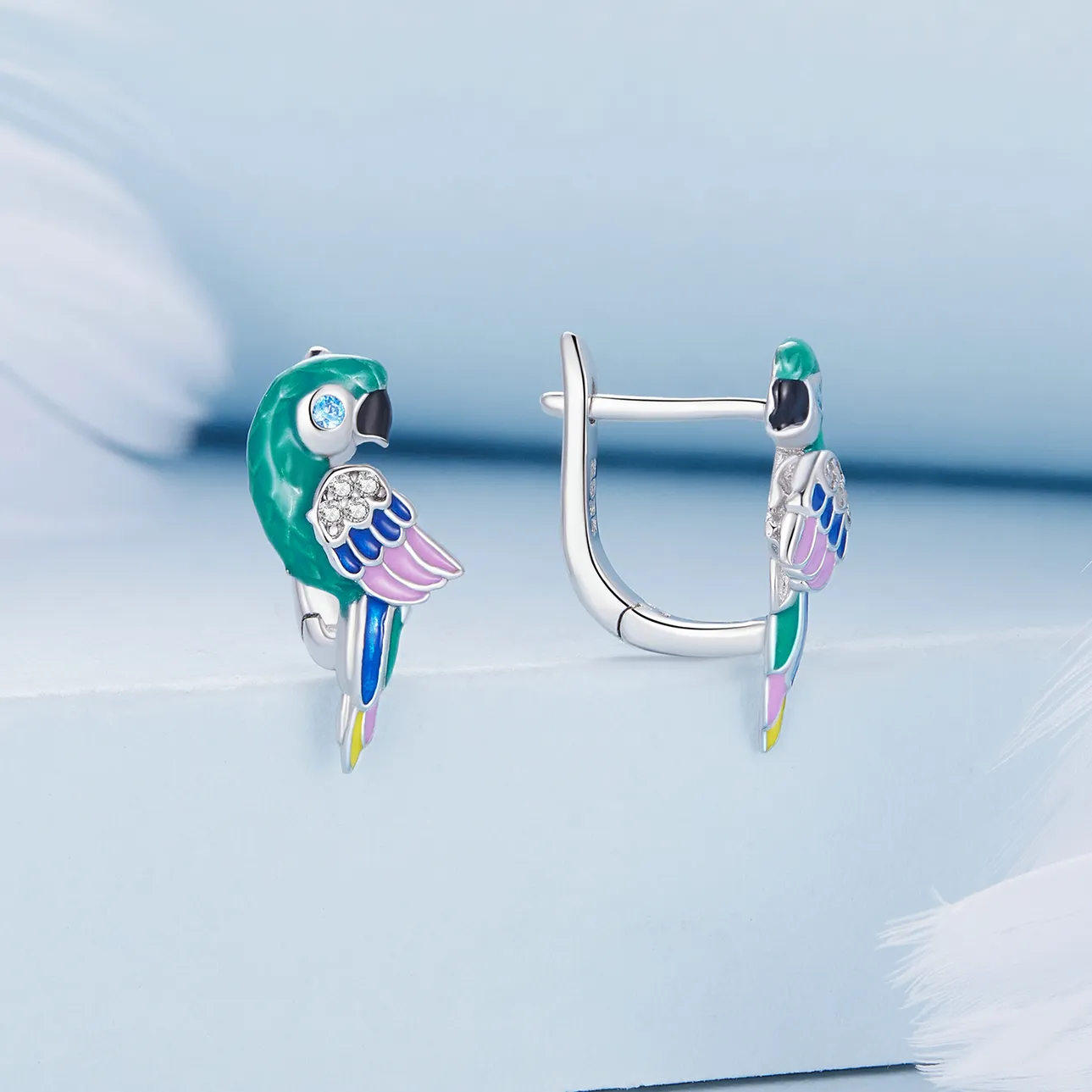 Pandora Style Parrot Hoop Earrings - BSE829