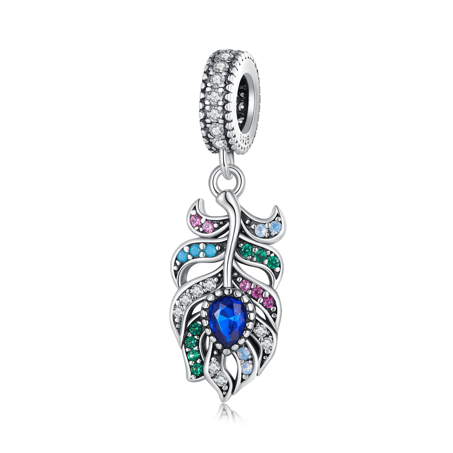 Pandora Style Peacock Feather Dangle - SCC2590