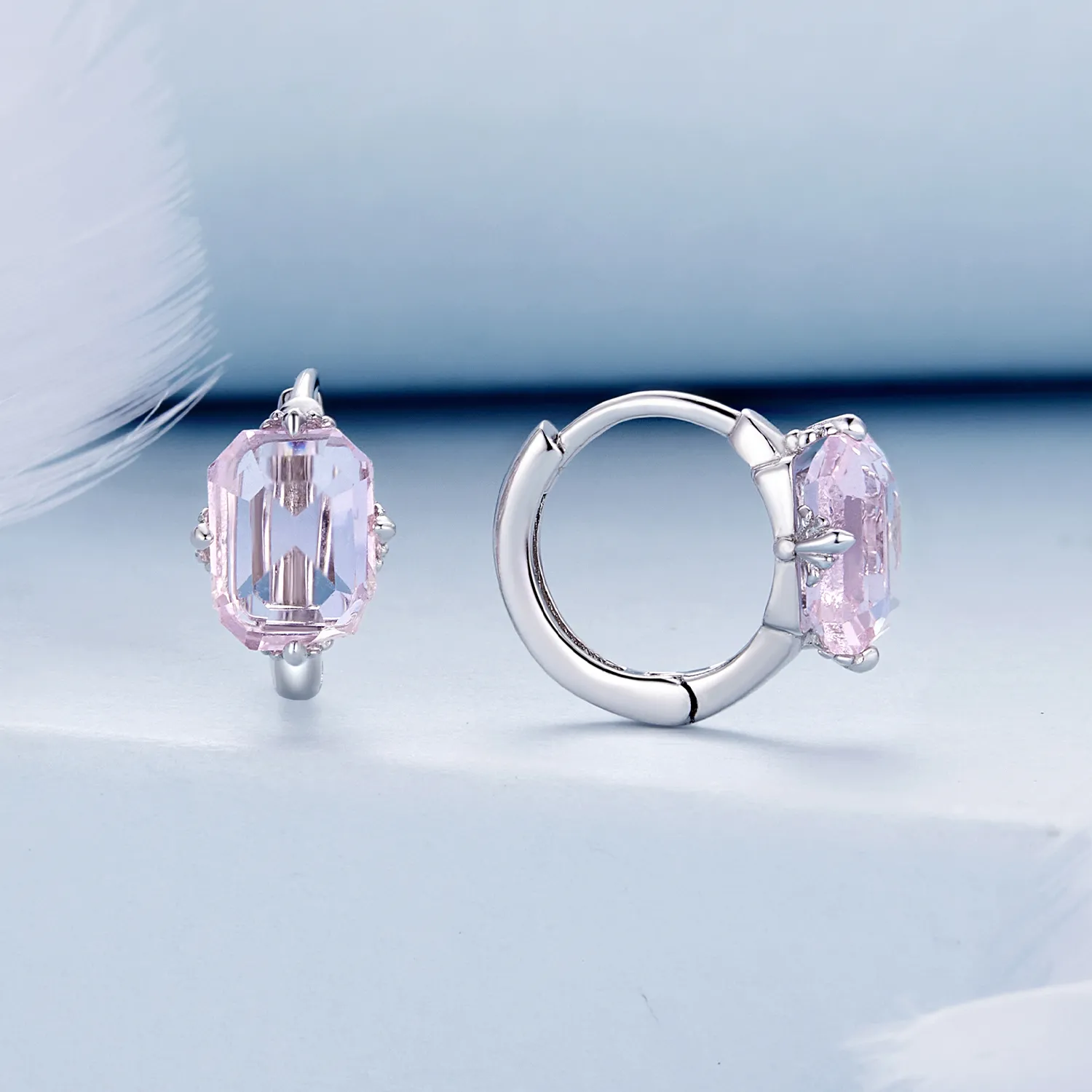 Pandora Style Pink Gem Hoop Earrings - BSE889