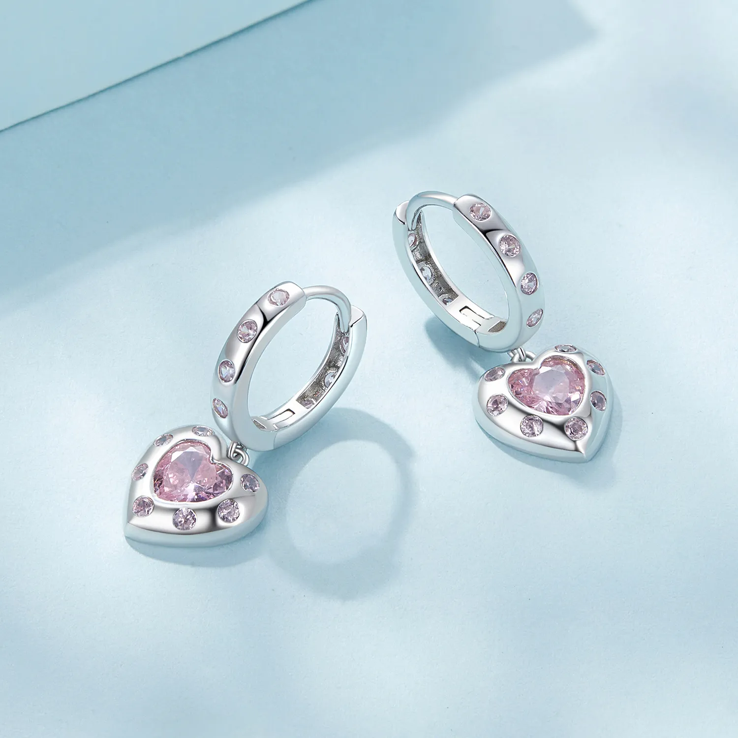 Pandora Style Pink Heart-Shaped Hoop Earrings - SCE1625