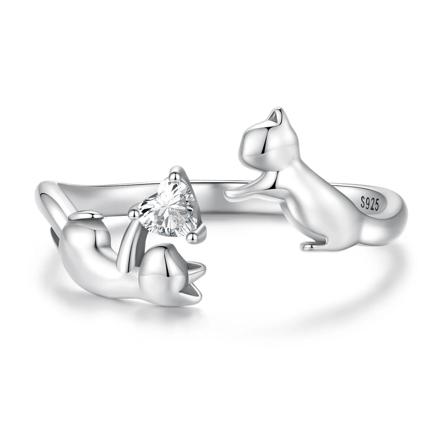 Pandora Style Playing With Cats Open Ring - SCR916