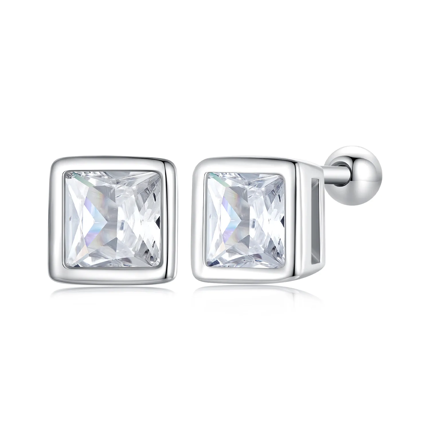 Pandora Style Princess Zirconia Stud Earrings - BSE885-L