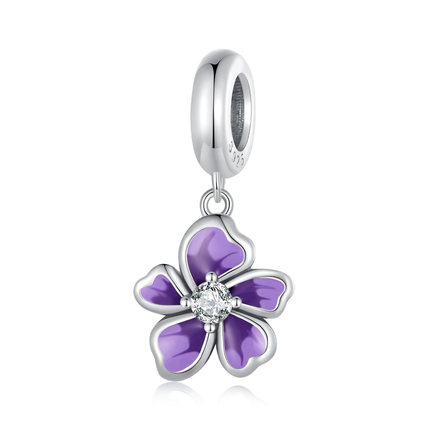 pandora style purple flower dangle scc2556