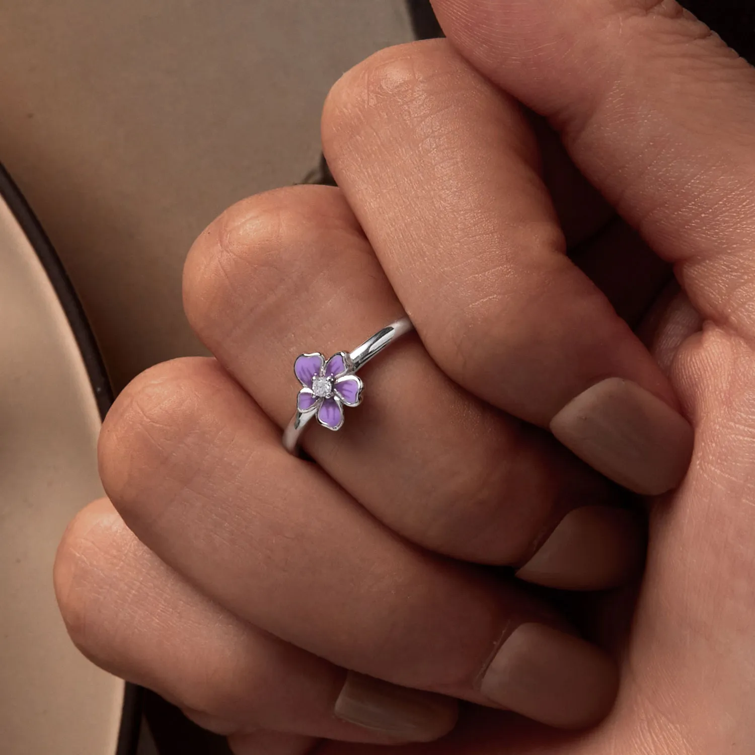 Pandora Style Purple Flower Ring - SCR976-E