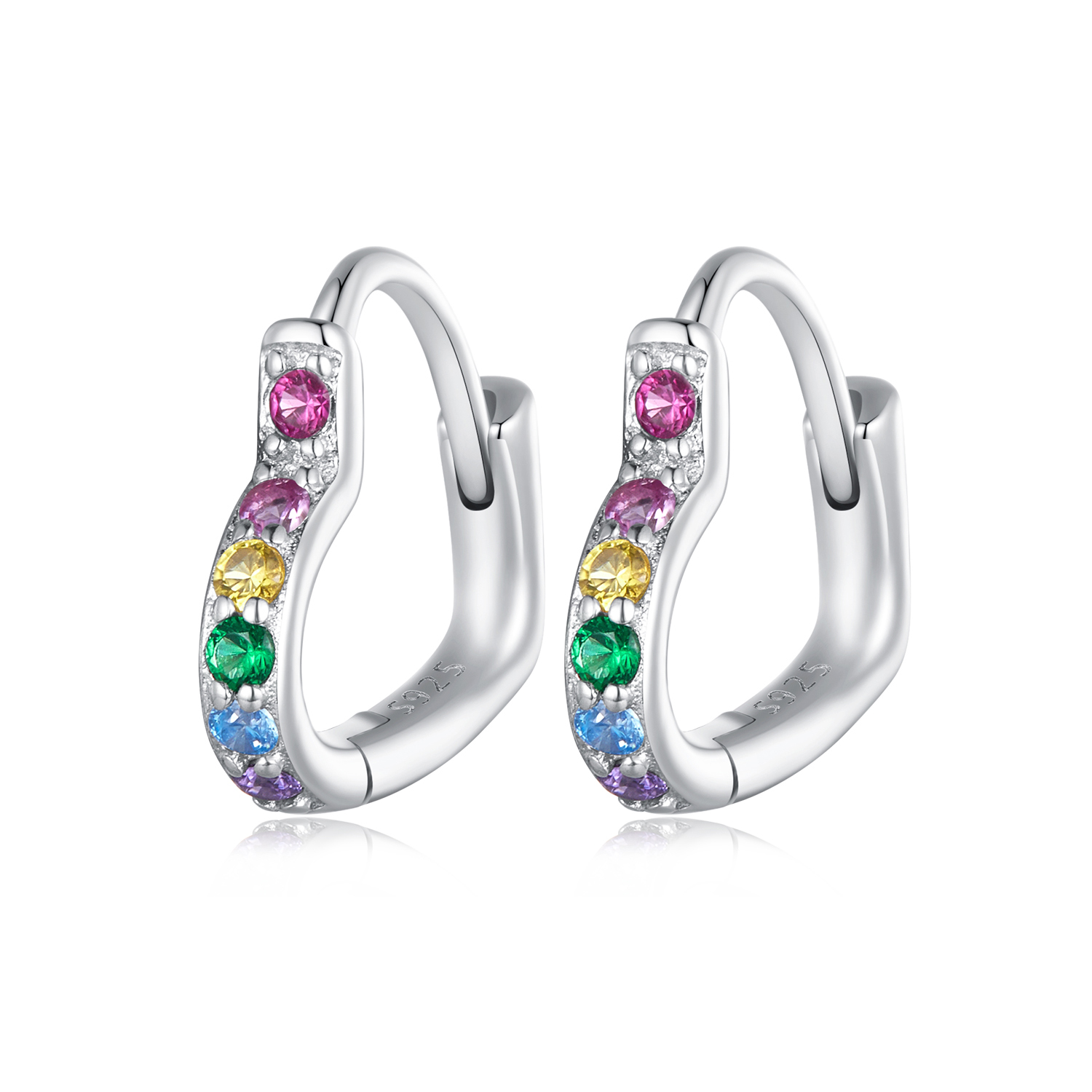 pandora style rainbow heart hoop earrings sce1626 cf