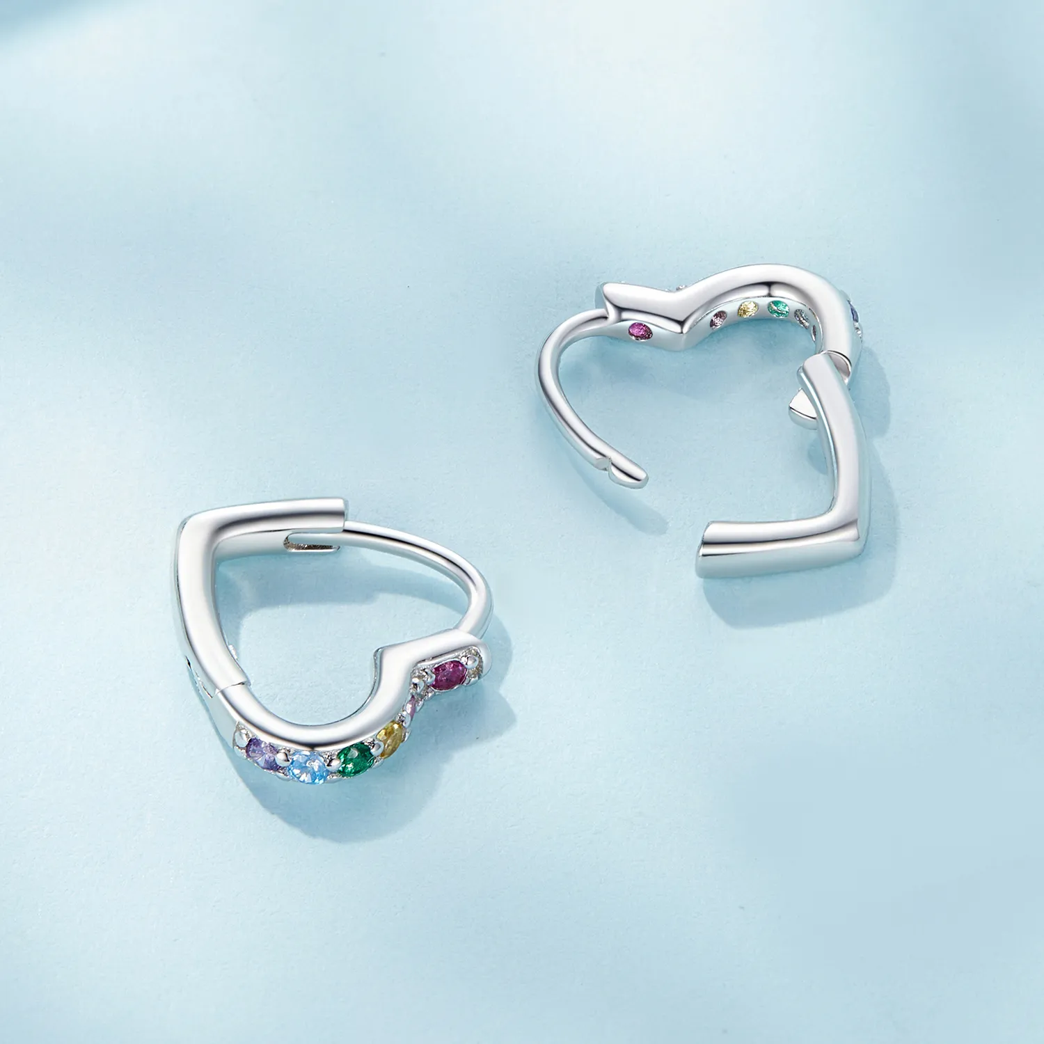 Pandora Style Rainbow Heart Hoop Earrings - SCE1626-CF