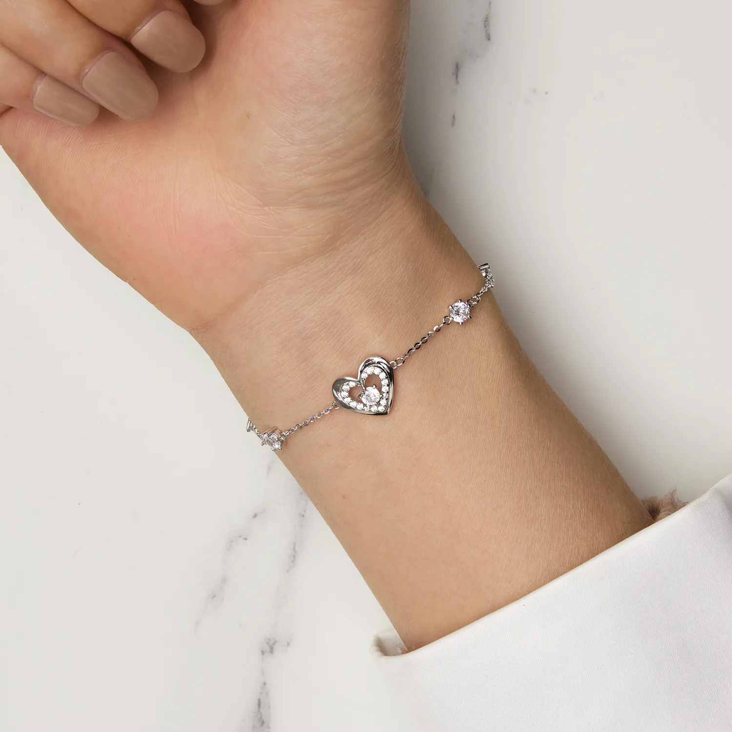 Pandora Style Shining Double Heart Chain Bracelet - BSB136