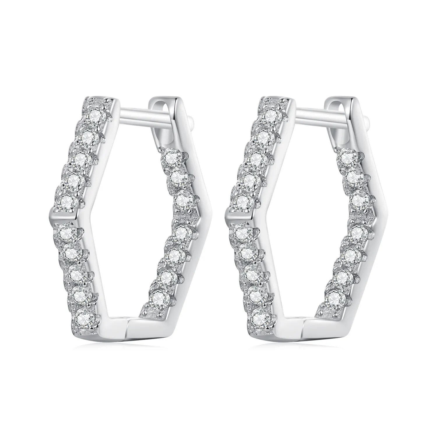 Pandora Style Six-Sided Hoop Earrings - BSE917