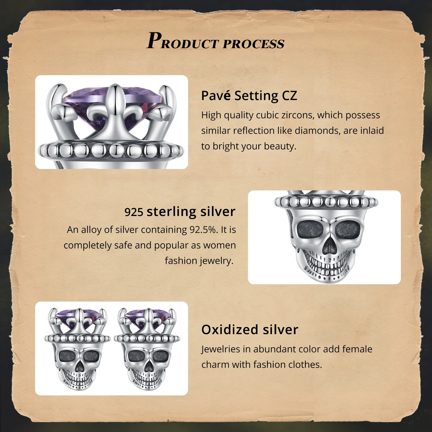 Pandora Style Skeleton King Studs Earrings - BSE892