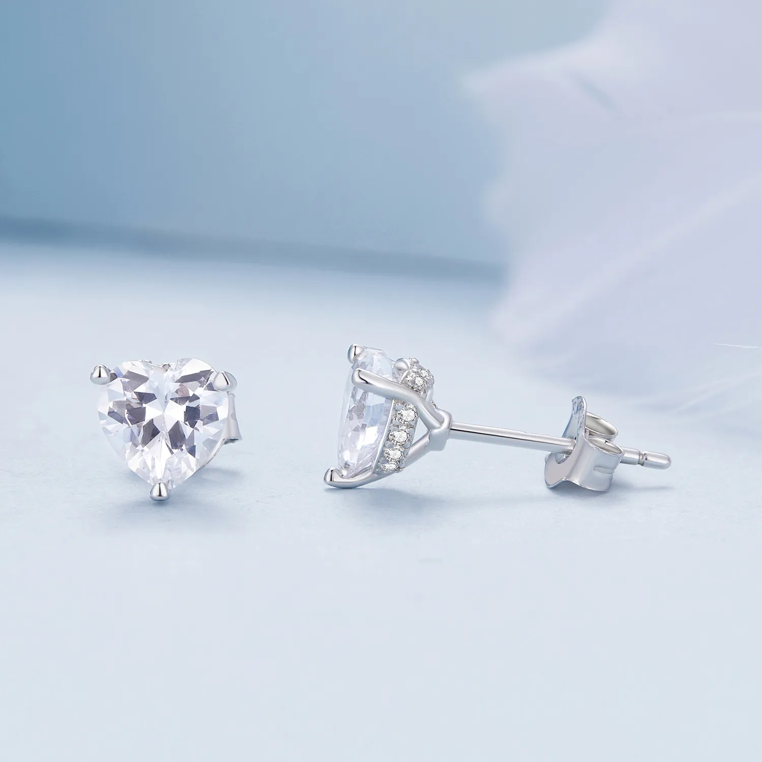 Pandora Style Sparkling Heart Studs Earrings - BSE853