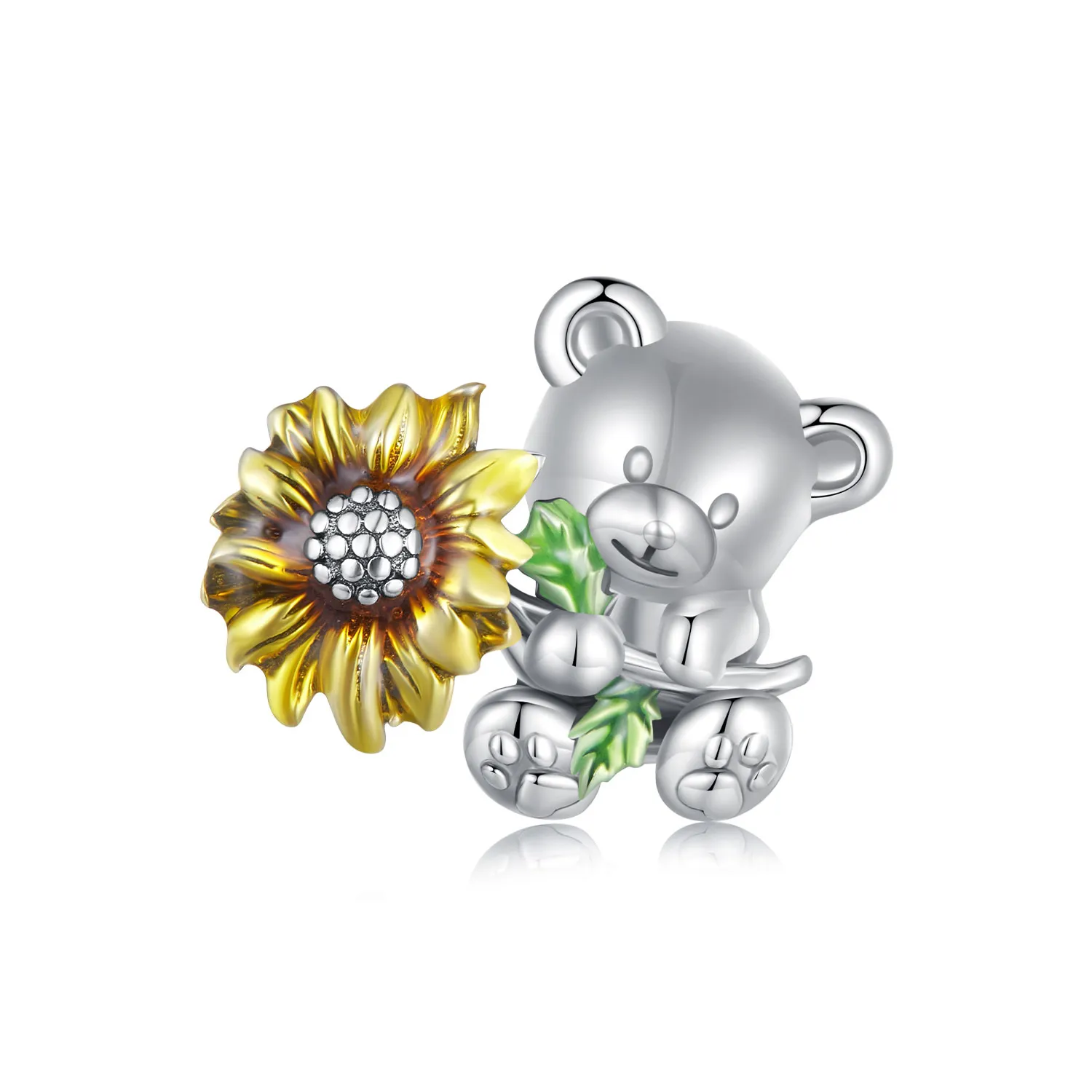 pandora style sunflower and bear charm scc2560