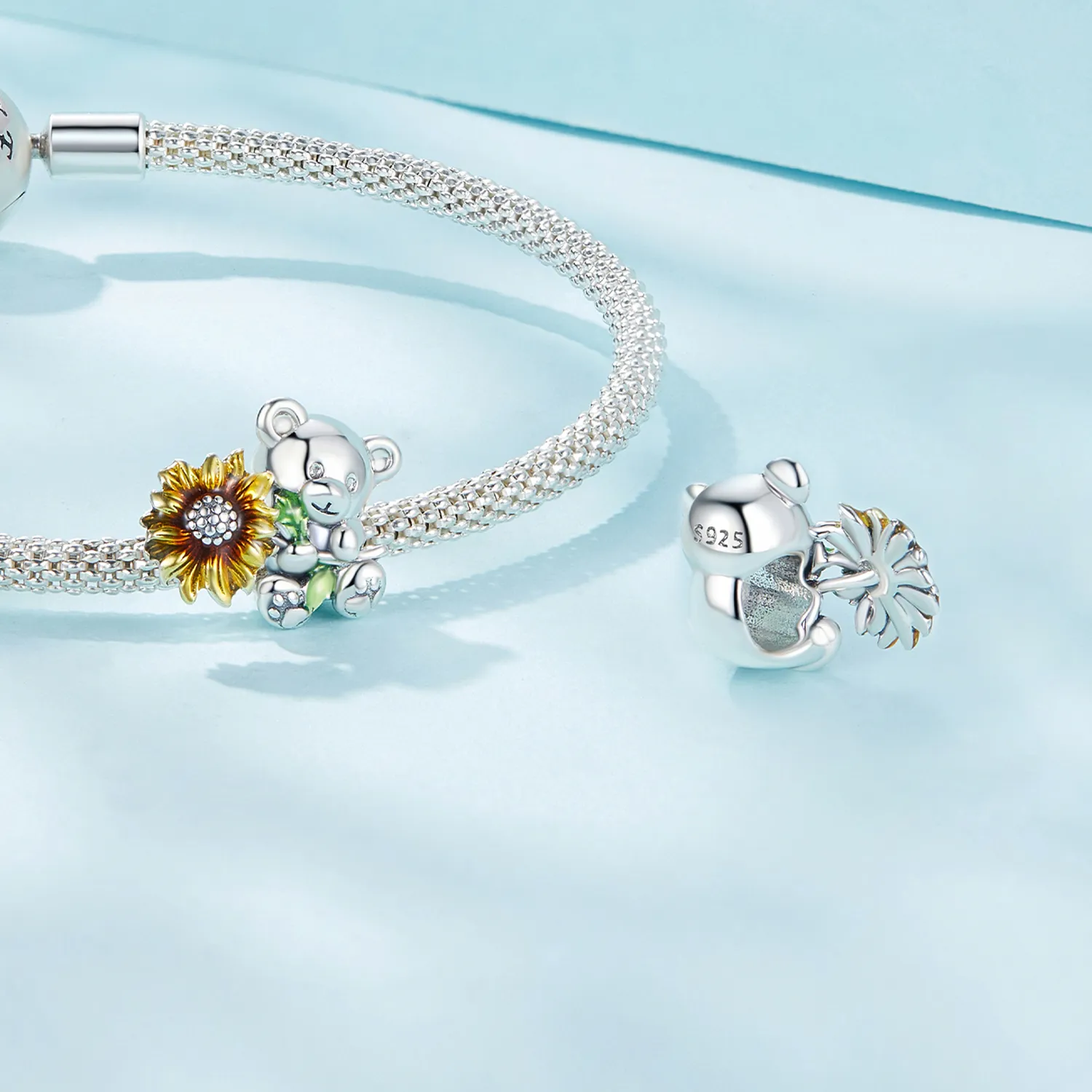 Pandora Style Sunflower and Bear Charm - SCC2560