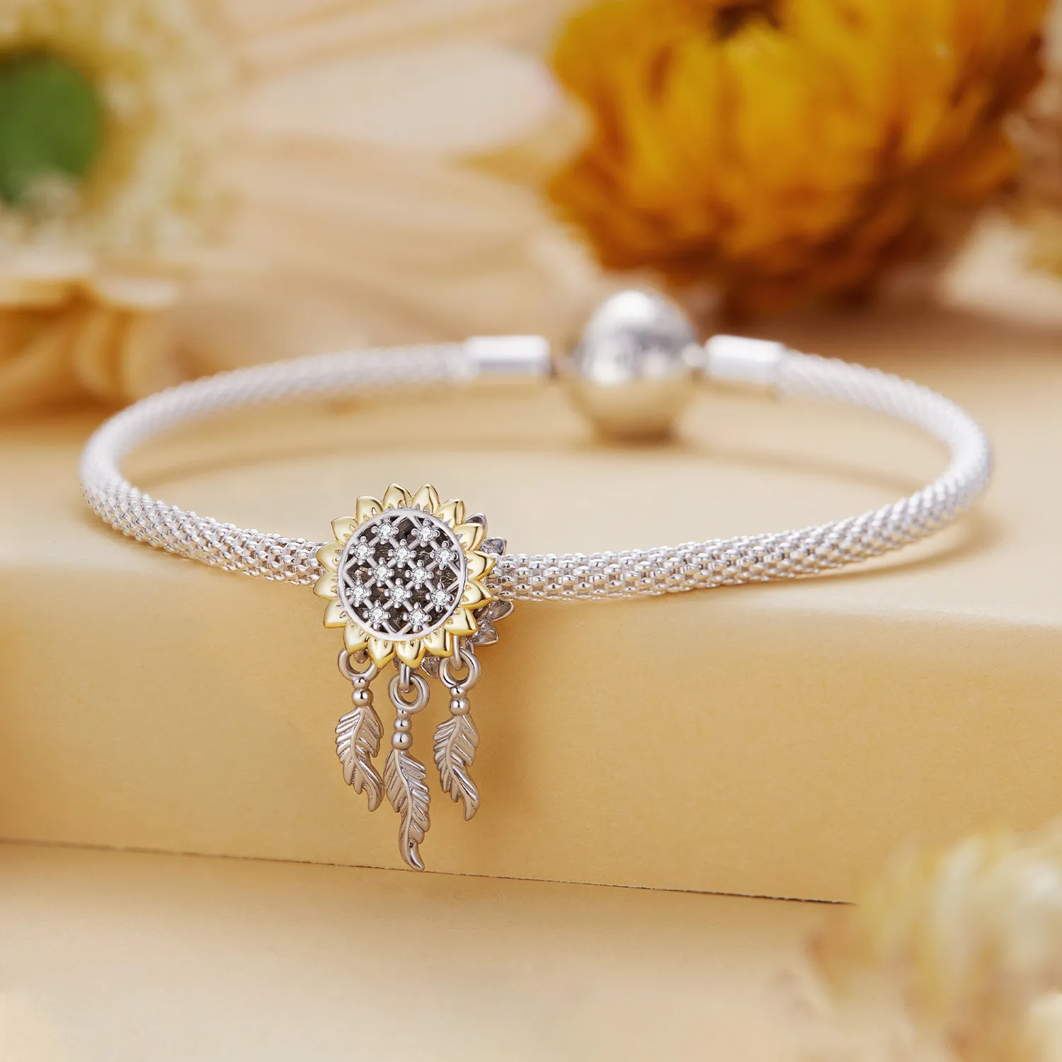 Pandora Style Sunflower Dream Catcher Charm - BSC820