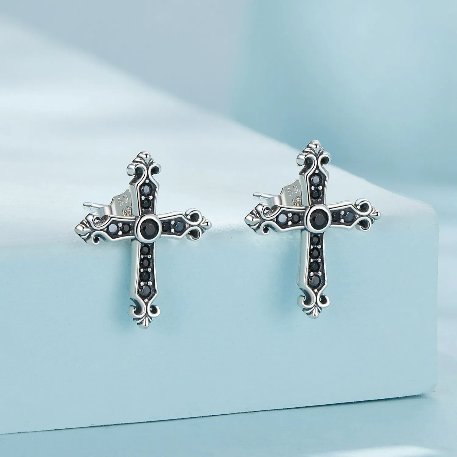 Pandora Style Vintage Cross Studs Earrings - SCE1655