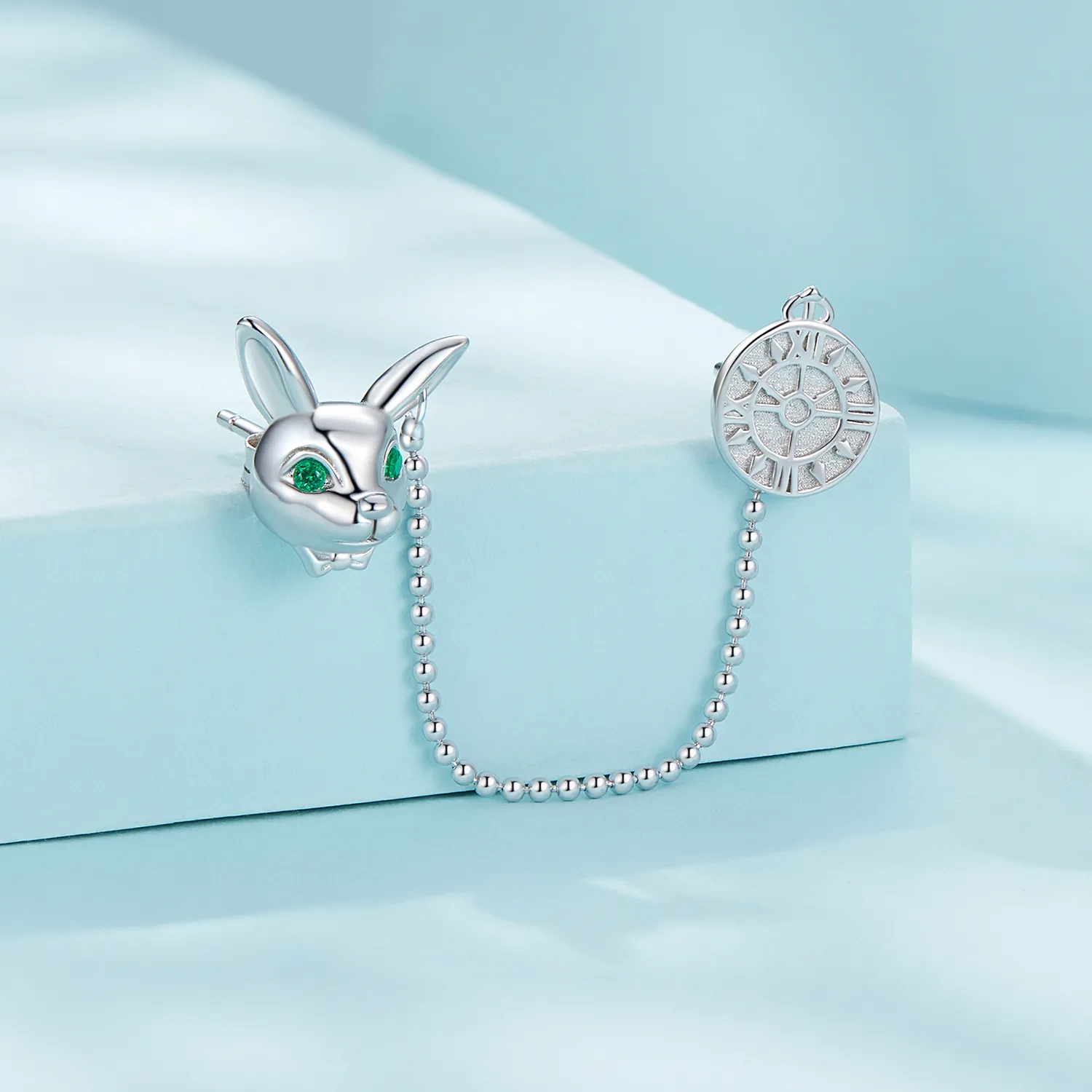 Pandora Style White Rabbit Clock Studs Earrings - SCE1617