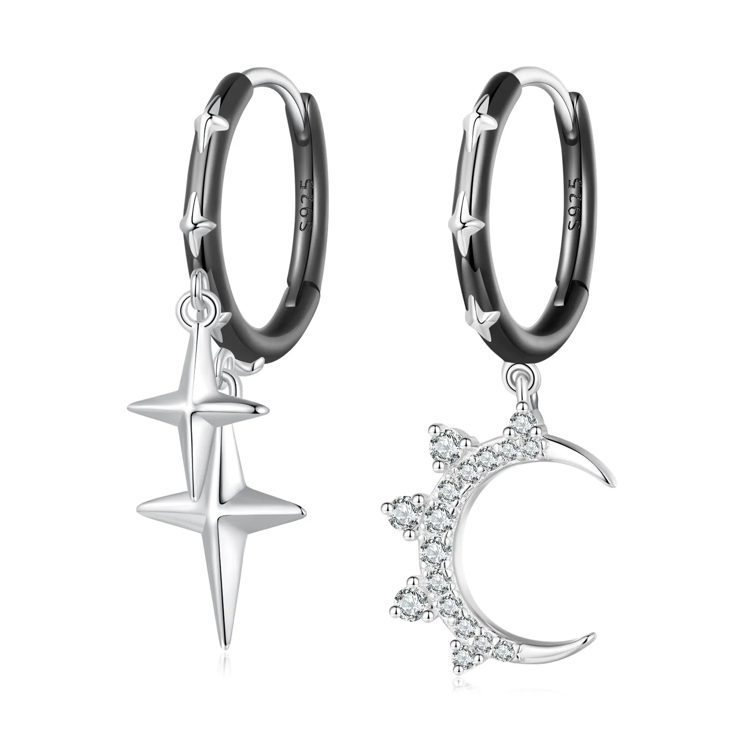 pandora inspired stars and moon shine hoop earrings bse805