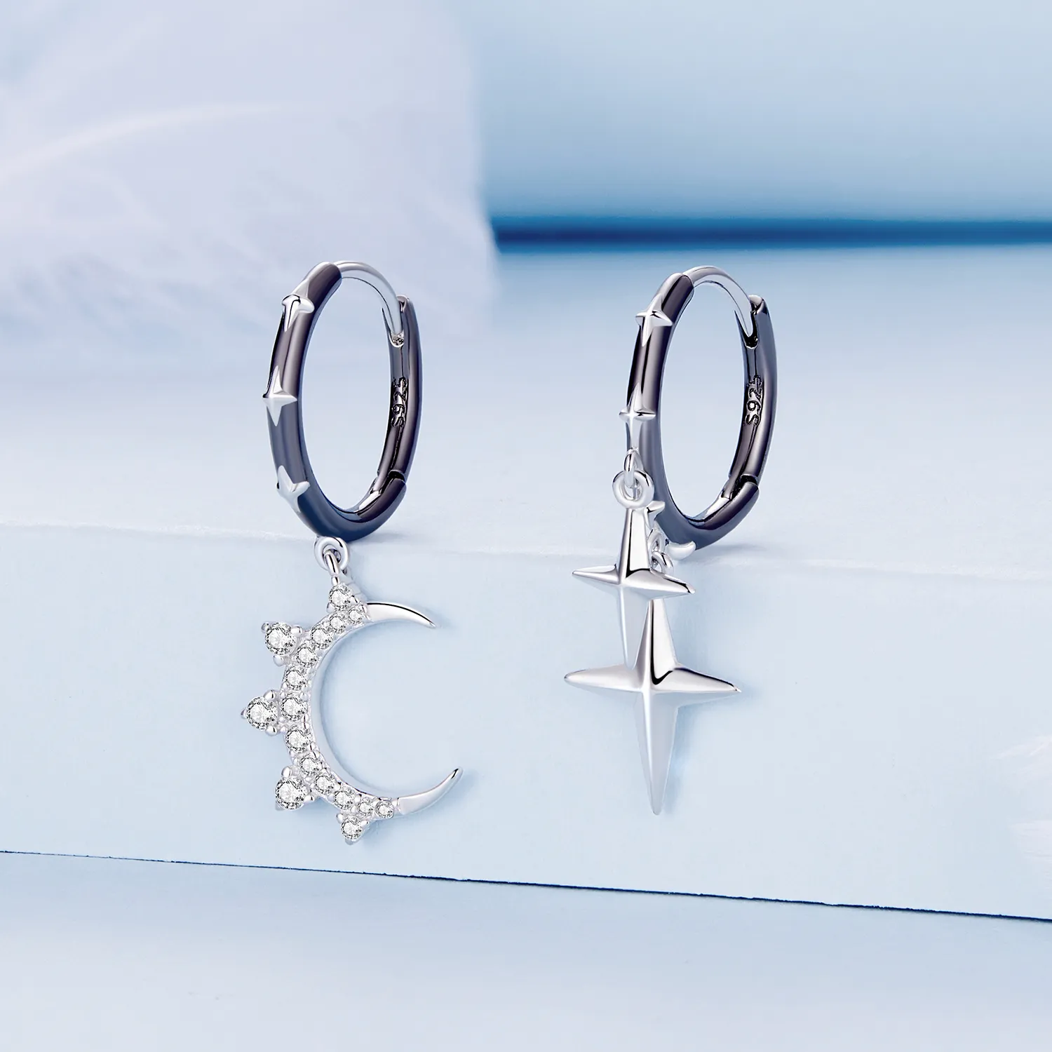 Pandora-inspired Stars and Moon Shine Hoop Earrings - BSE805