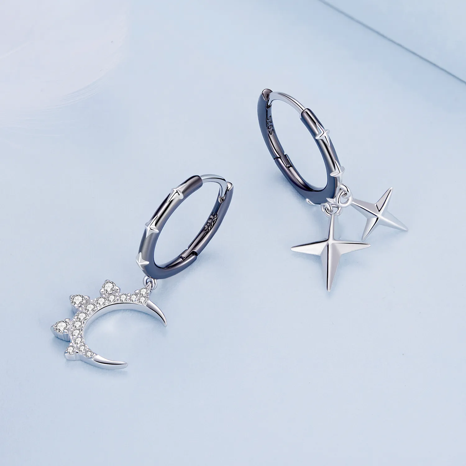 Pandora-inspired Stars and Moon Shine Hoop Earrings - BSE805