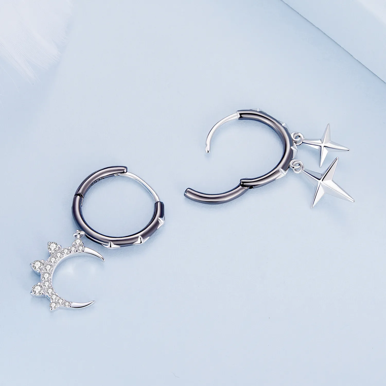 Pandora-inspired Stars and Moon Shine Hoop Earrings - BSE805