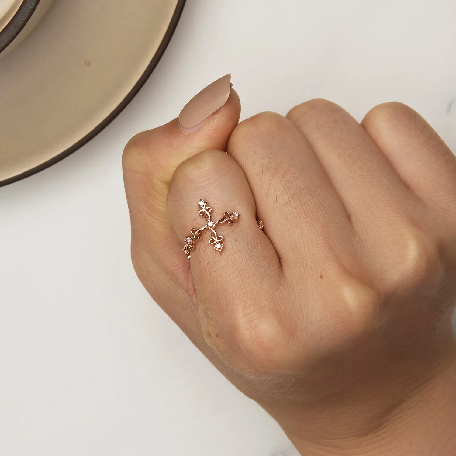 Pandora-style Cross-Silver Ring - BSR041-C