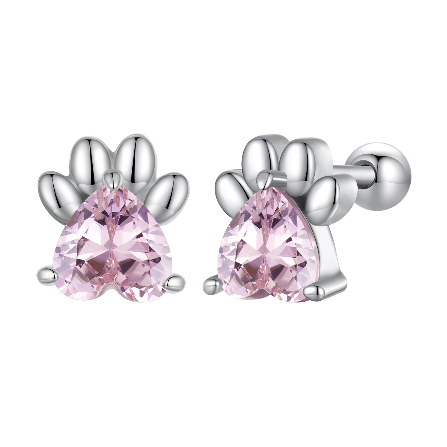 pandora style earrings adorned with adorable pink dog paw studs sce1574