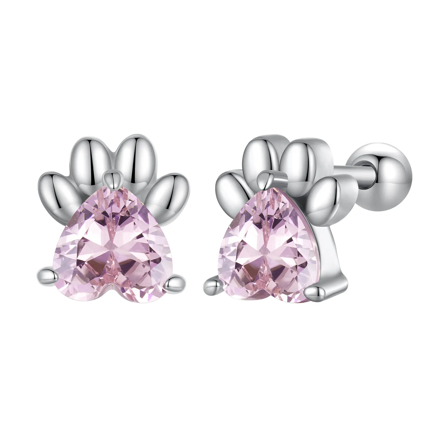 Pandora-style earrings adorned with adorable pink dog paw studs - SCE1574