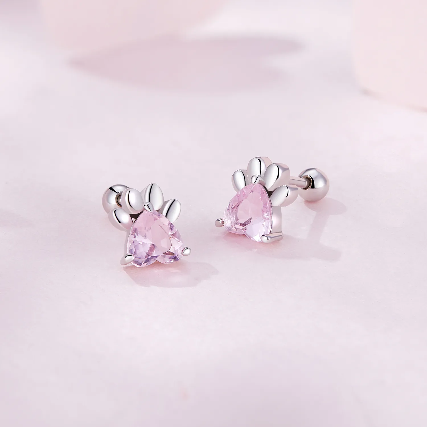 Pandora-style earrings adorned with adorable pink dog paw studs - SCE1574