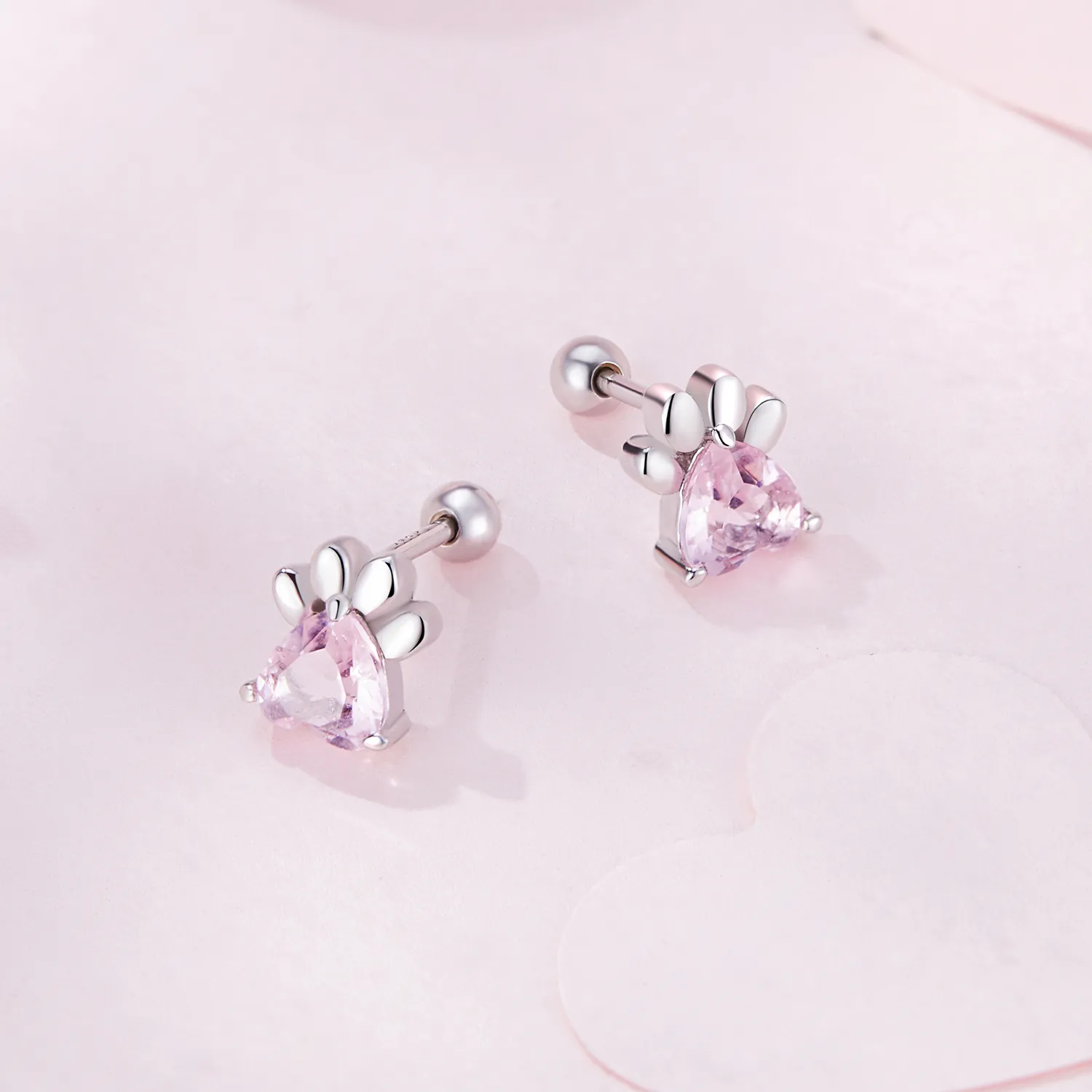 Pandora-style earrings adorned with adorable pink dog paw studs - SCE1574