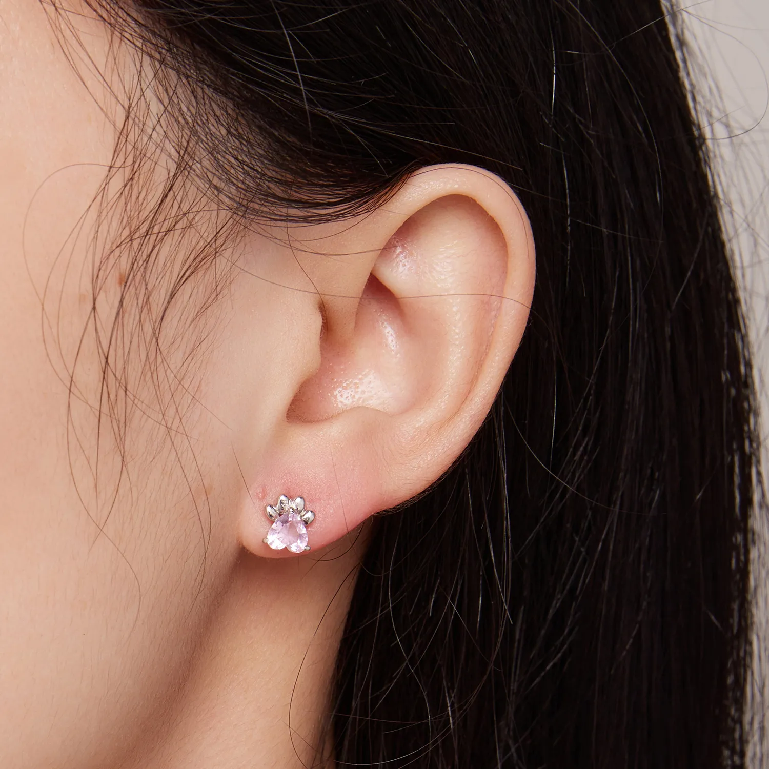 Pandora-style earrings adorned with adorable pink dog paw studs - SCE1574