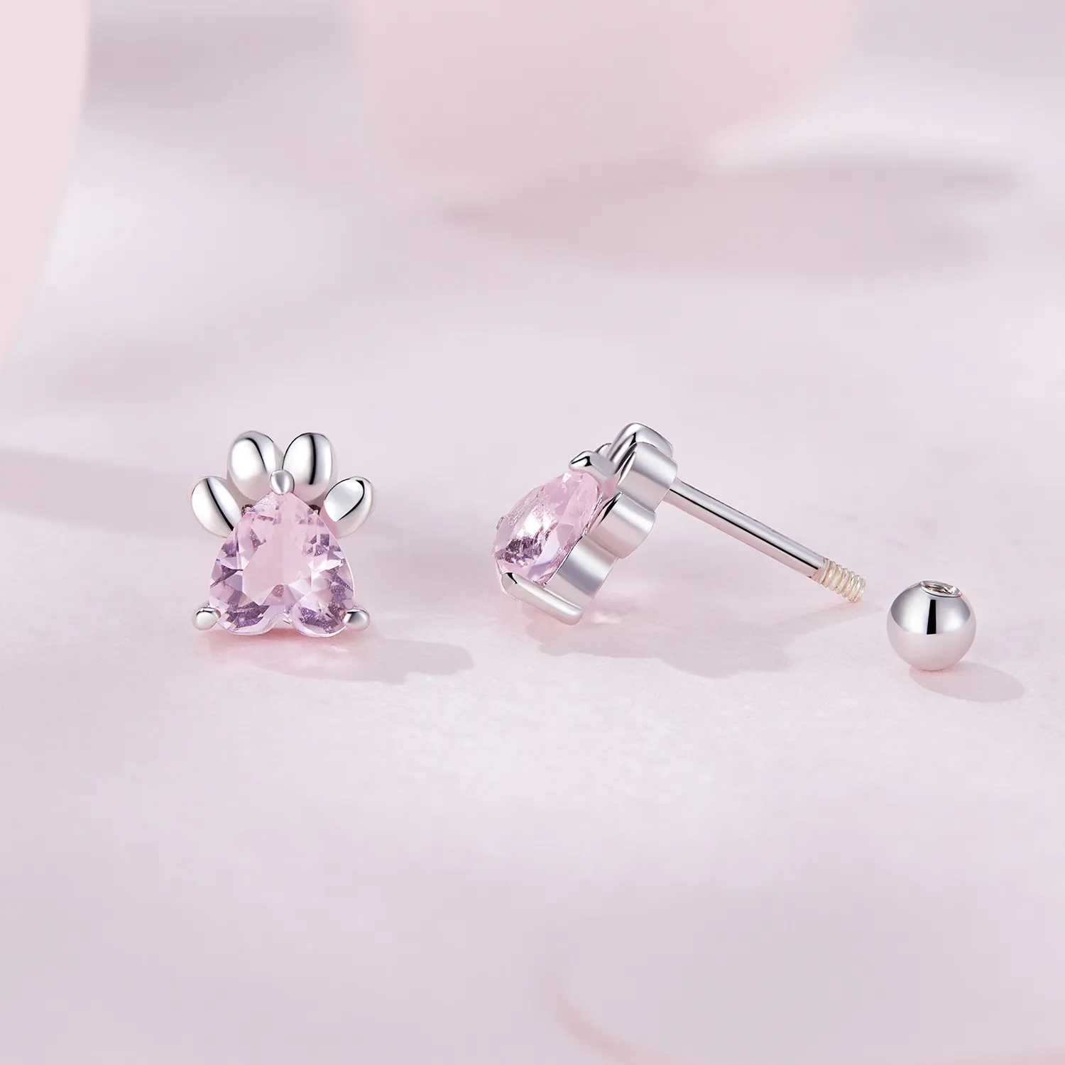 Pandora-style earrings adorned with adorable pink dog paw studs - SCE1574