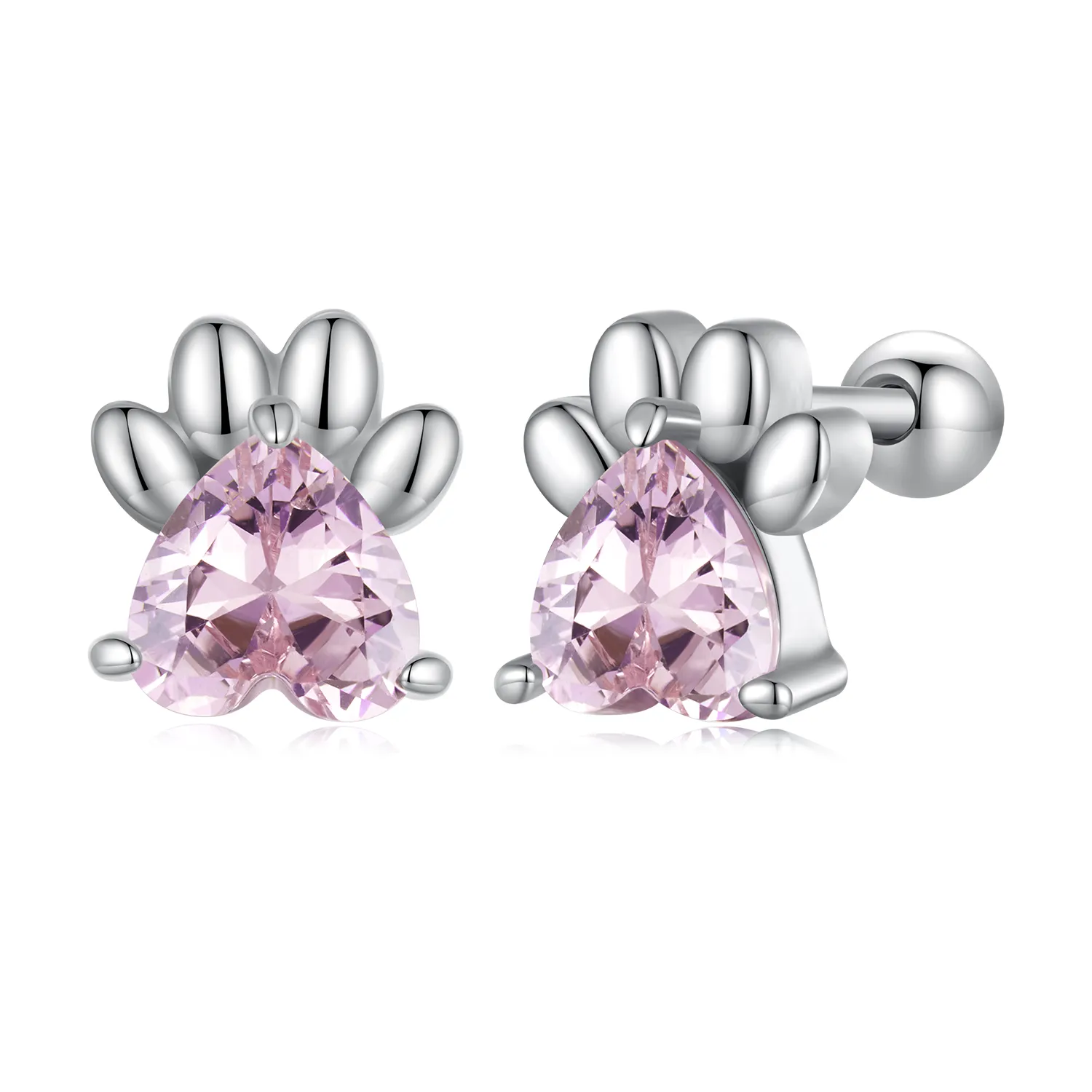 Pandora-style earrings adorned with adorable pink dog paw studs - SCE1574