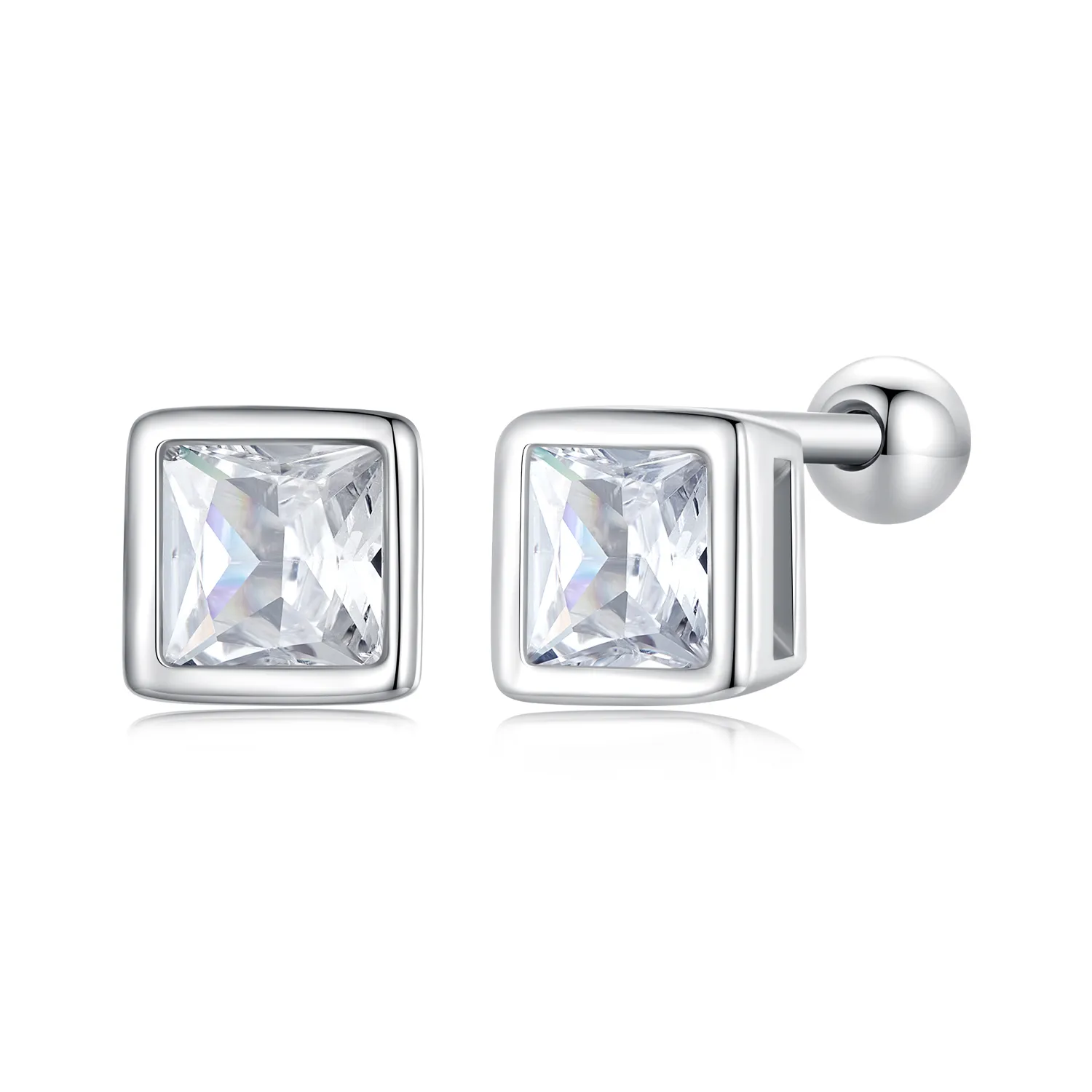 Pandora-style Mini Princess Zirconia Stud Earrings - BSE885-S