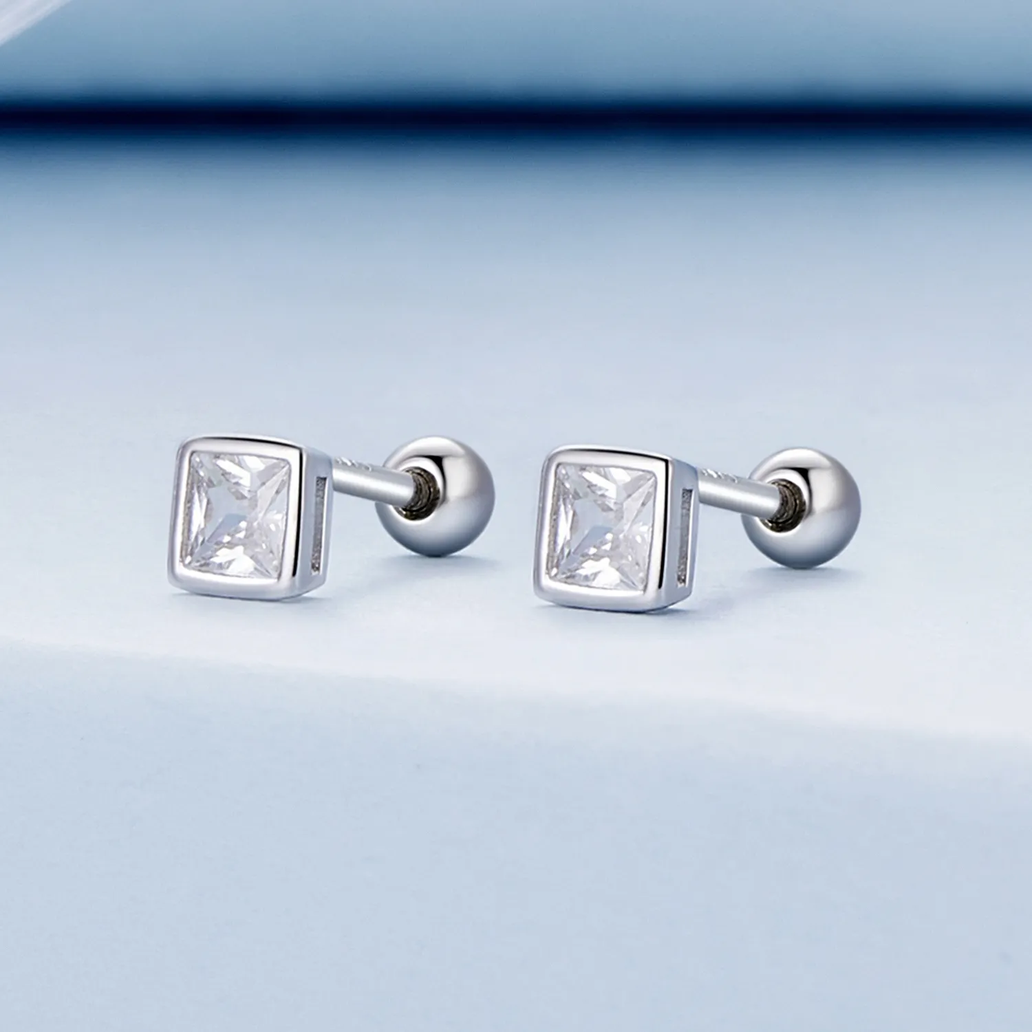 Pandora-style Mini Princess Zirconia Stud Earrings - BSE885-S