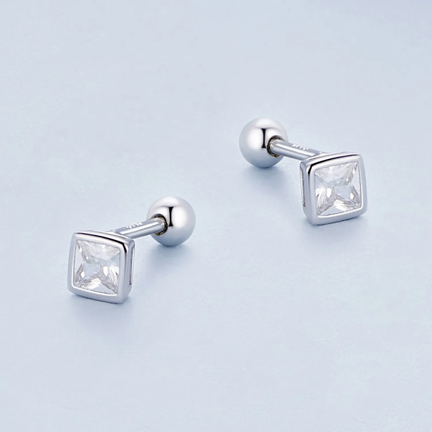 Pandora-style Mini Princess Zirconia Stud Earrings - BSE885-S