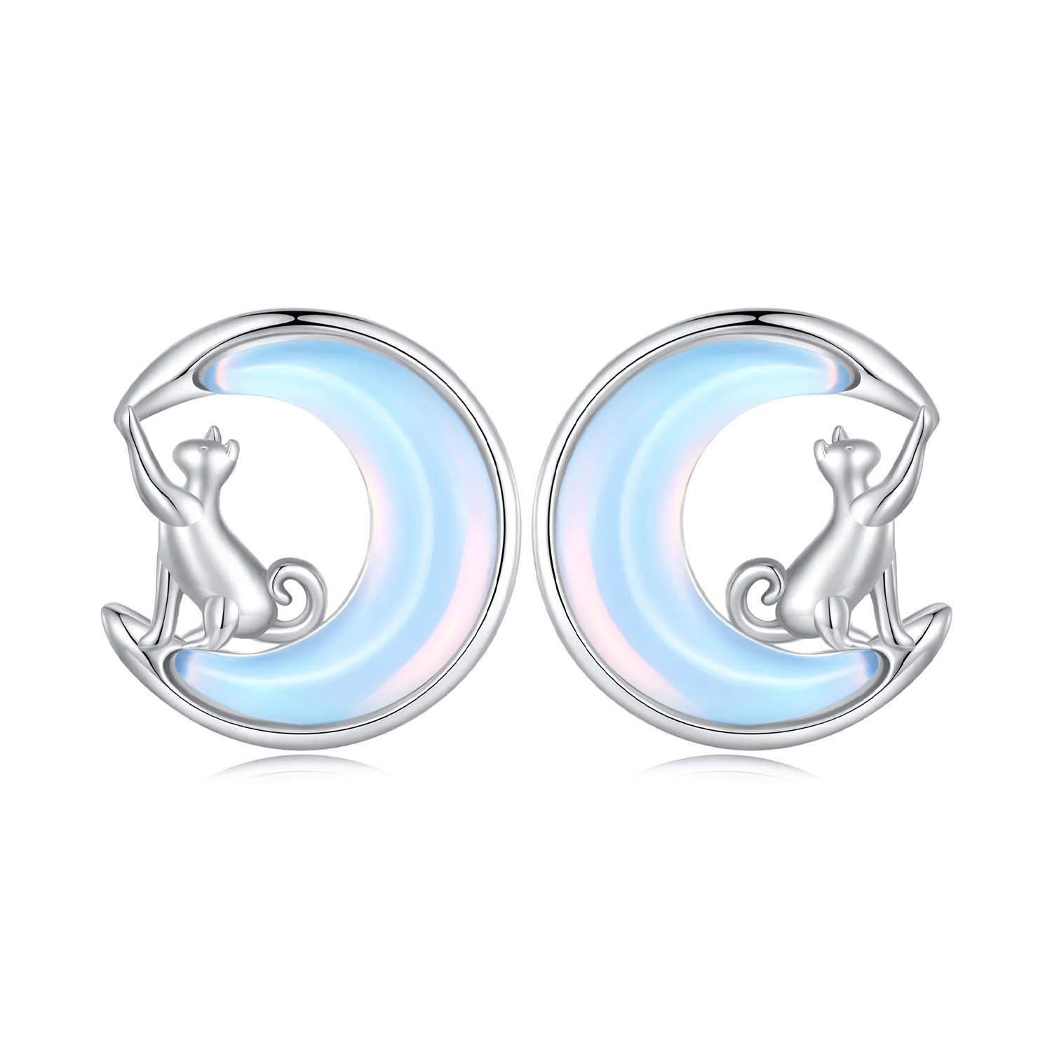 Pandora-style Moon Cat Studs Earrings - BSE913