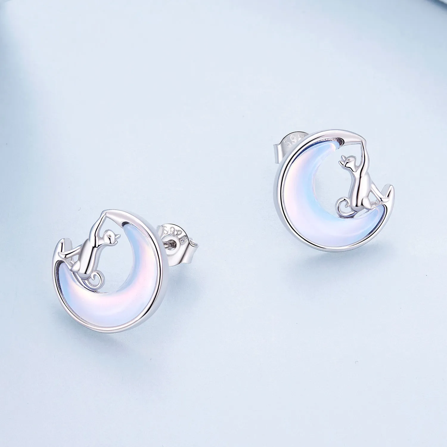 Pandora-style Moon Cat Studs Earrings - BSE913