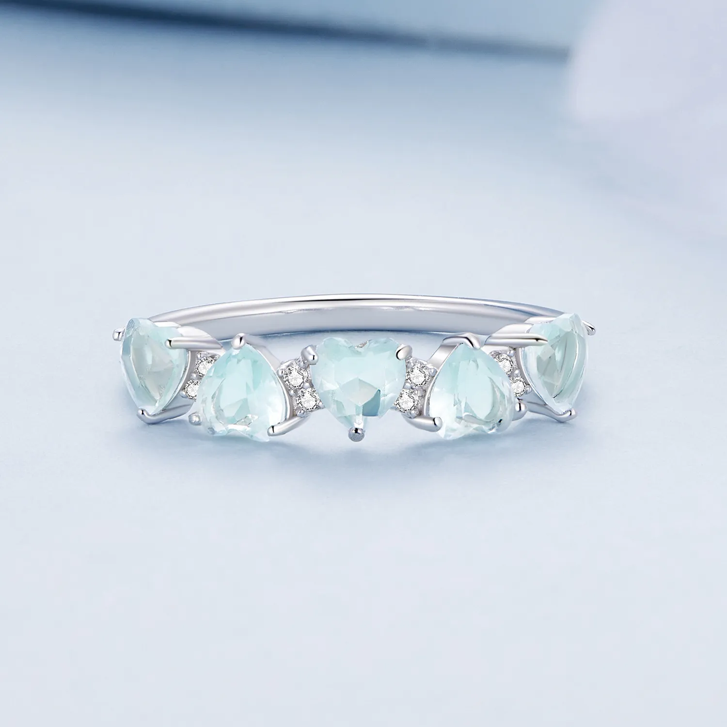 Pandora-style Sea Blue Heart Ring - BSR406