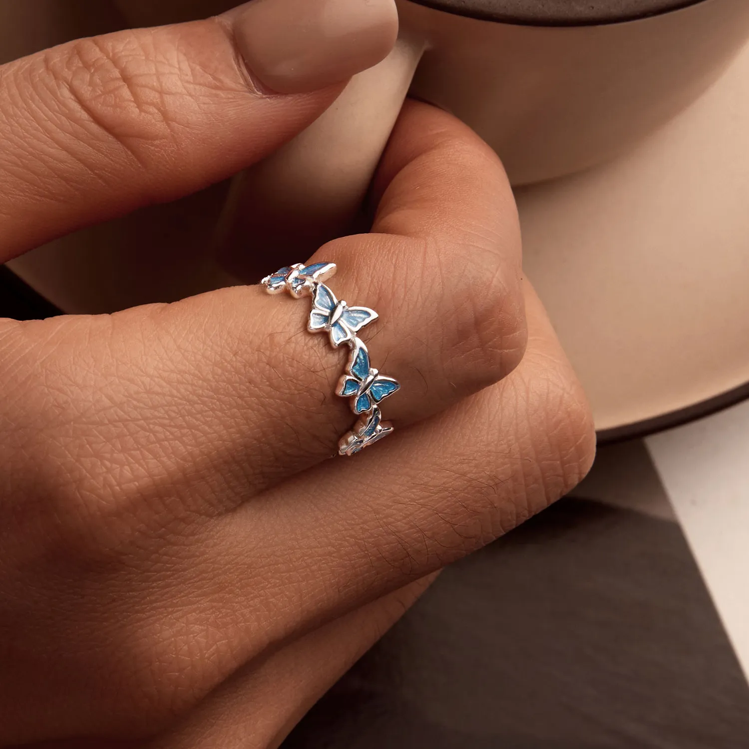 PANDORA Style Blue Butterfly Ring - BSR508