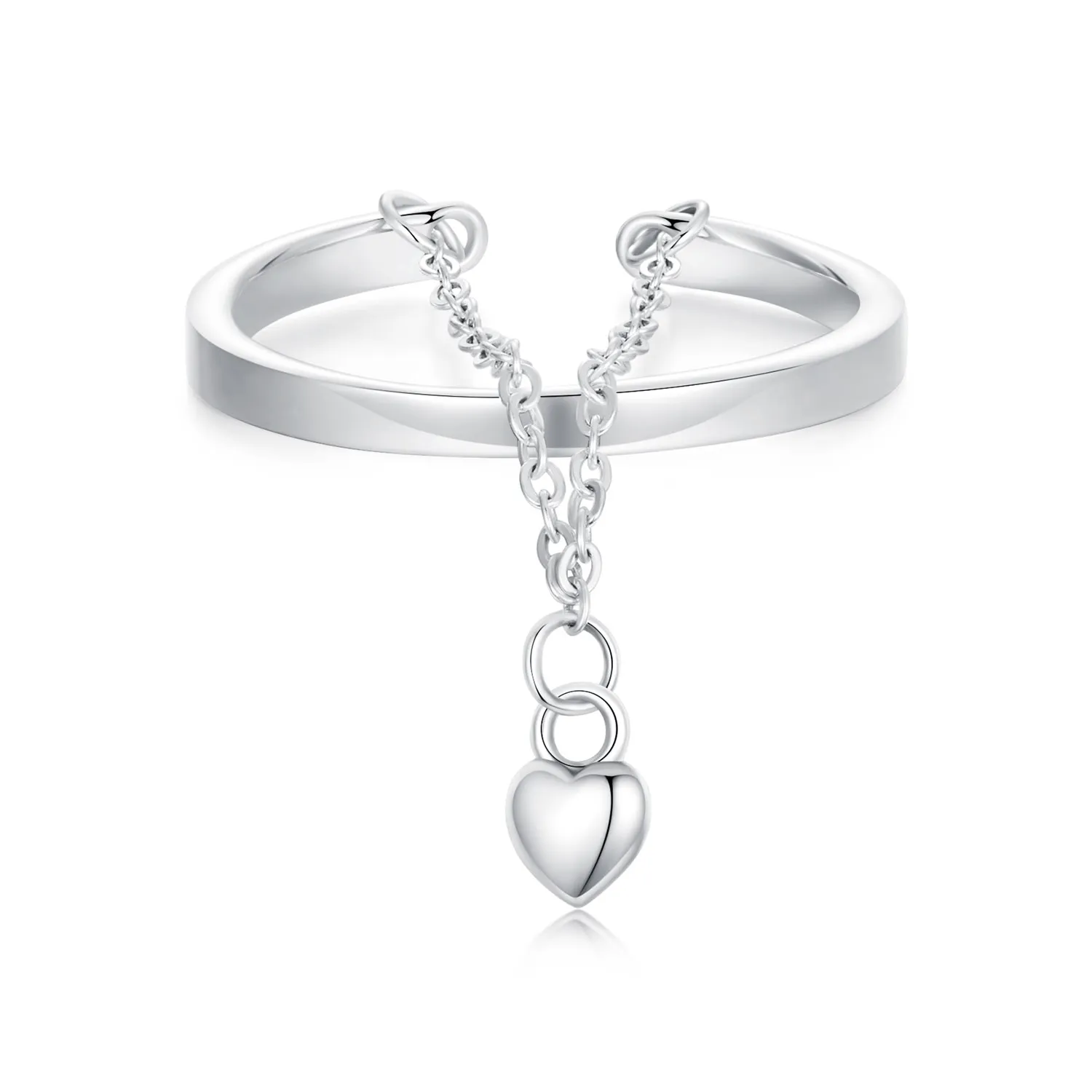 PANDORA Style Heart Shape Chain Double Layer Ring - SCR1004-E