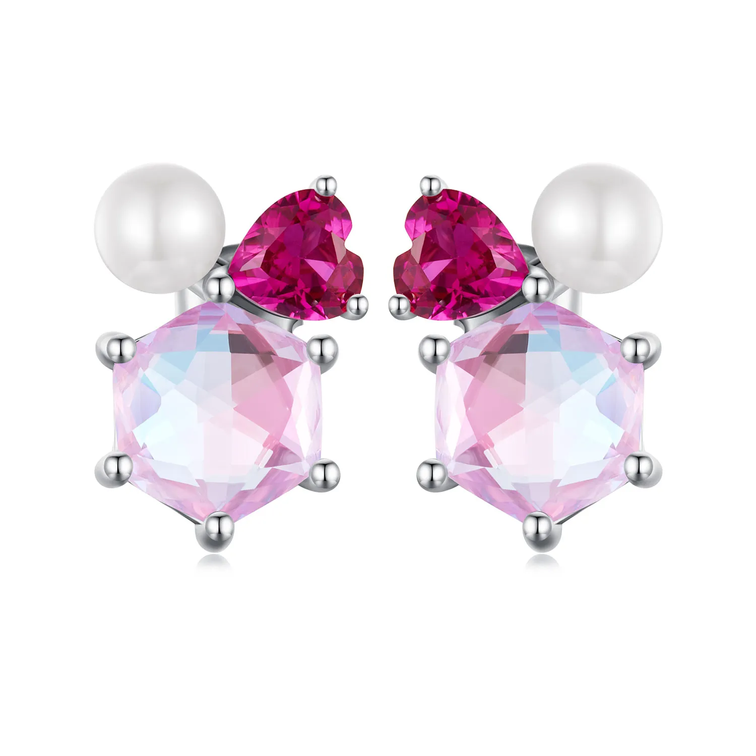 pandora style pink sparkling pearl earrings sce1697