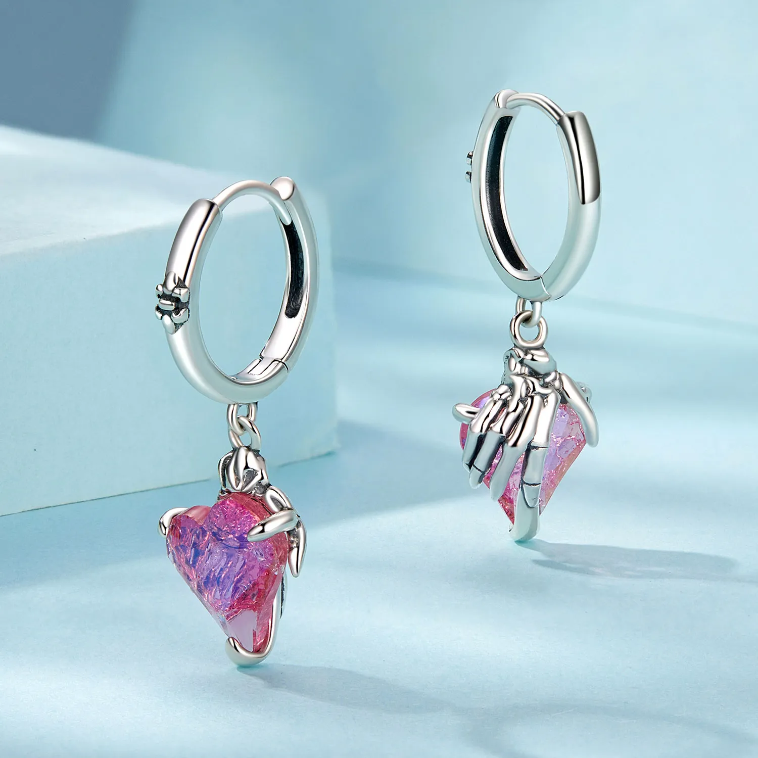 PANDORA Style Skeleton Hand Heart Shaped Earrings - SCE1705