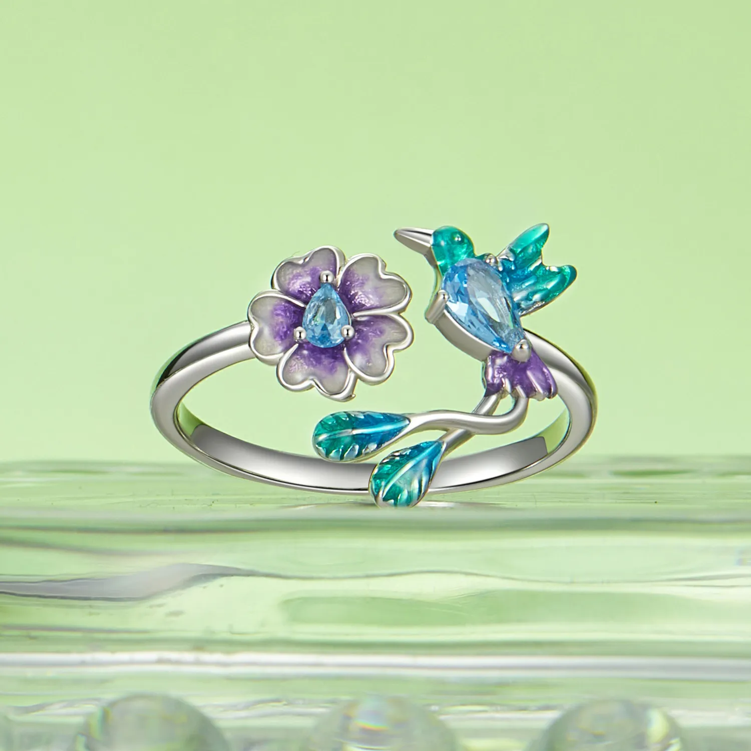 PANDORA Style Flower And Bird Open Ring - BSR536-E