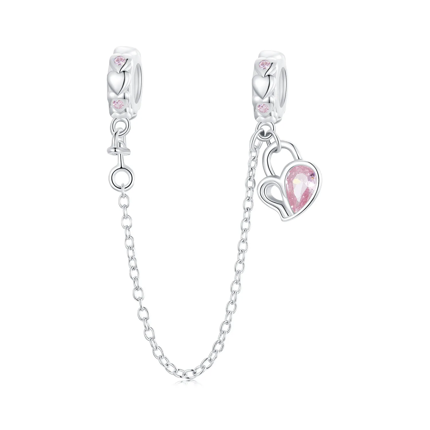 pandora style lover heart lock safety chain bsc975