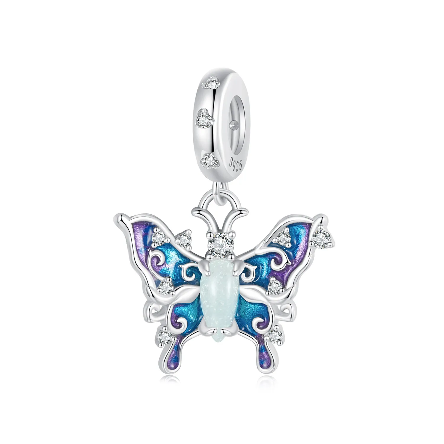 pandora style luminous colorful butterfly pendant scc2731