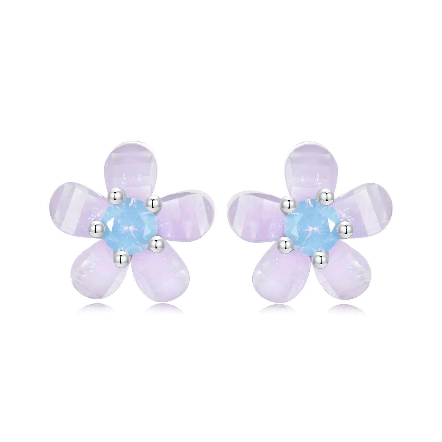 pandora style purple flower earrings sce1733